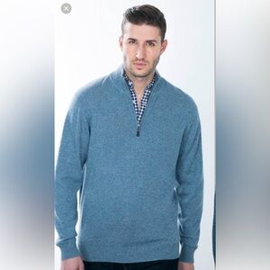 Kinross 100% Cashmere 1/4 Zip Mock Neck Stonewash Blue Sweater MED